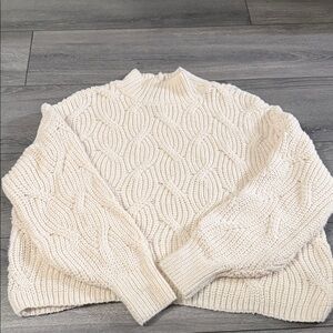 American Eagle Outfitters Cream Cable Mock Turtleneck Sweater
